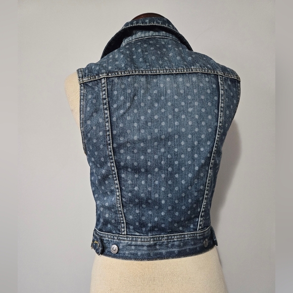 TALULA ARITZIA Blue Denim Button Up Vest With Faded Polka Dots. Size Small - Picture 8 of 16